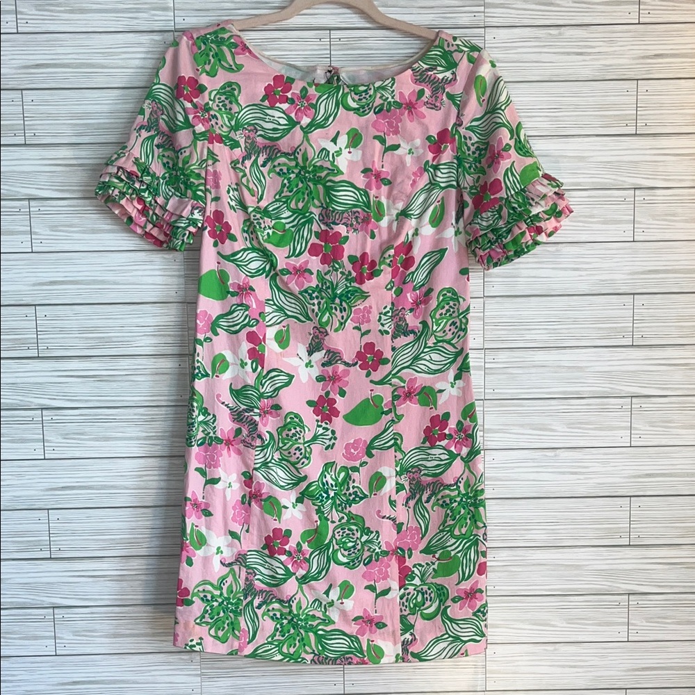RARE LILY PULITZER “Jubilee” TIGER LILY SHIFT Pink and Green Floral Mini Dress 2